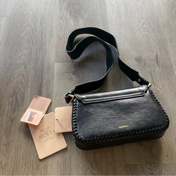 sancia estrella black leather clutch crossbody shoulder bag purse new - Picture 2 of 2